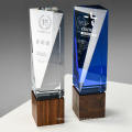 Customized Color K9 Crystal Block Trophy Wooden Plaque Base Crystal Shield Wood Award and Trophies